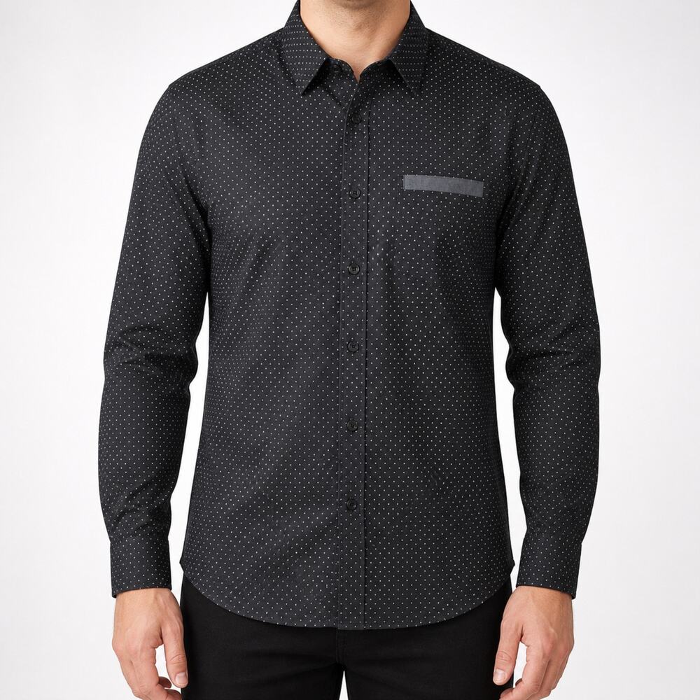 Silver Stone Shirt Mens Medium Dot Print Long Sleeve Button Up Modern Casual